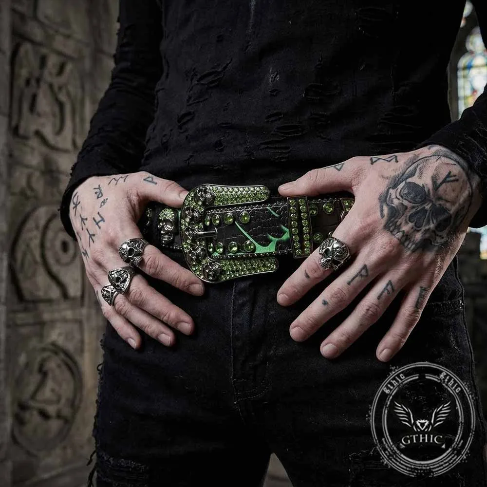 Gothic Multiple Skull Rhinestone PU Leather Belt sold by GTHIC product image thumbnail 2