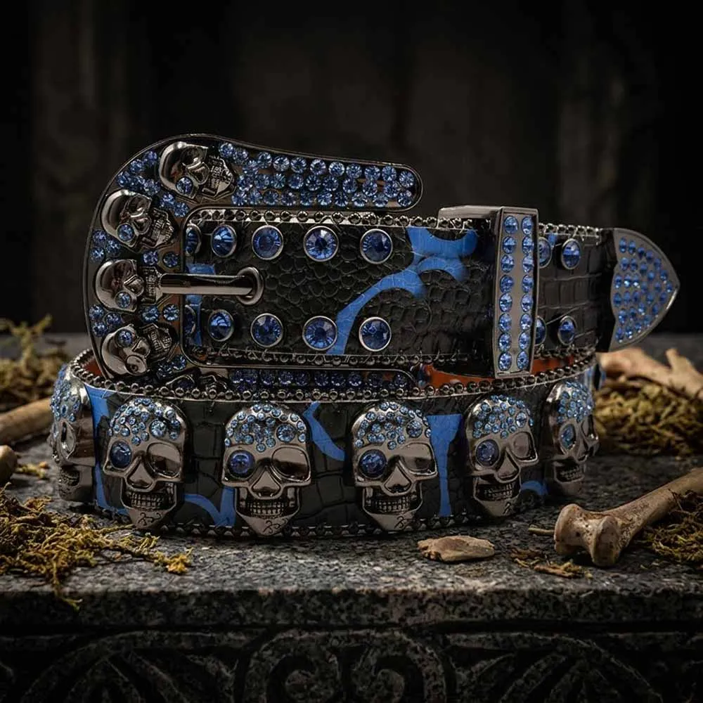 Gothic Multiple Skull Rhinestone PU Leather Belt sold by GTHIC product image thumbnail 3