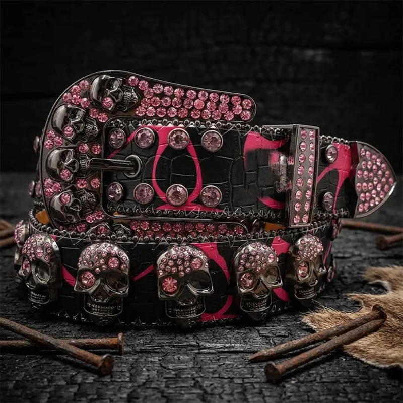 Gothic Multiple Skull Rhinestone PU Leather Belt made by GTHIC