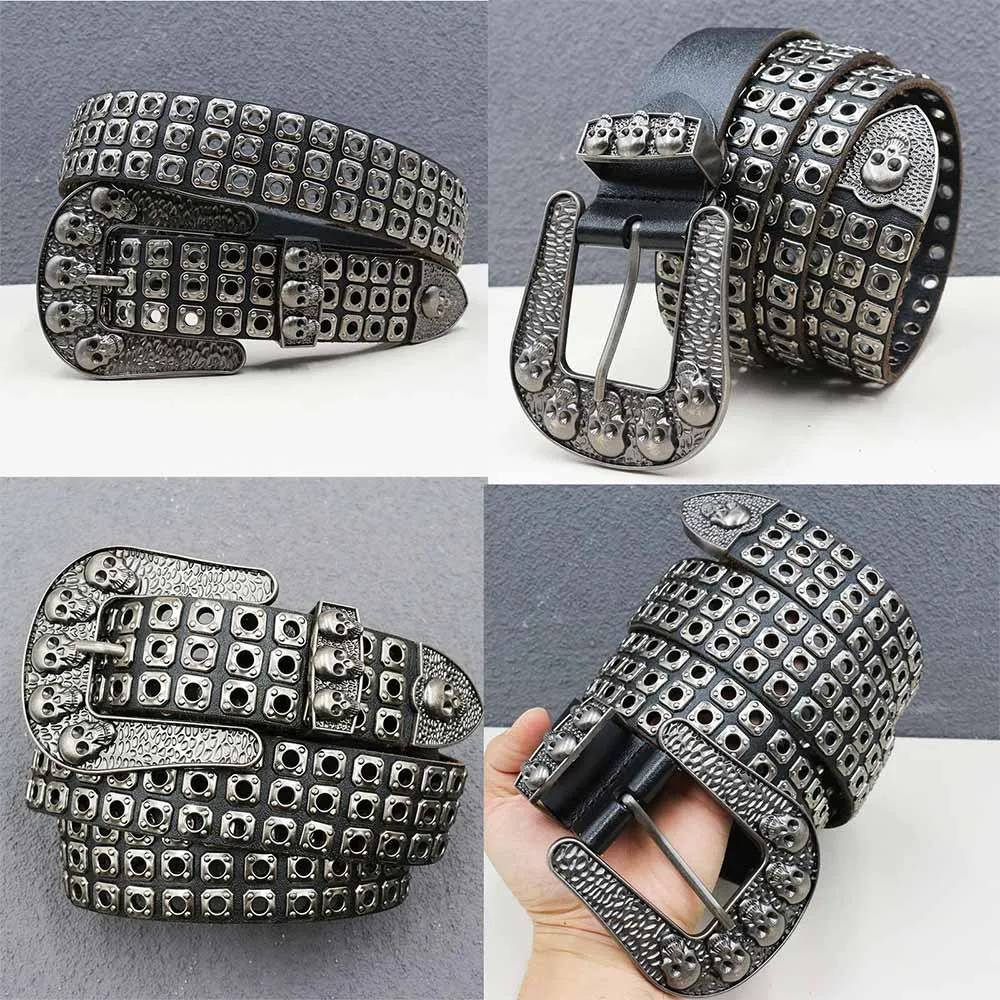 American Biker Three-Row Cutout Rivet Genuine Leather Belt sold by GTHIC product image thumbnail 5