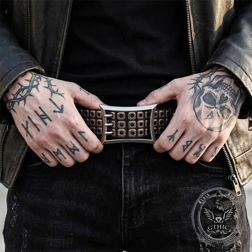 American Biker Three-Row Cutout Rivet Genuine Leather Belt sold by GTHIC product image thumbnail 2