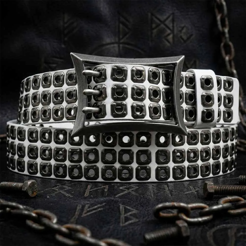 American Biker Three-Row Cutout Rivet Genuine Leather Belt sold by GTHIC product image thumbnail 3
