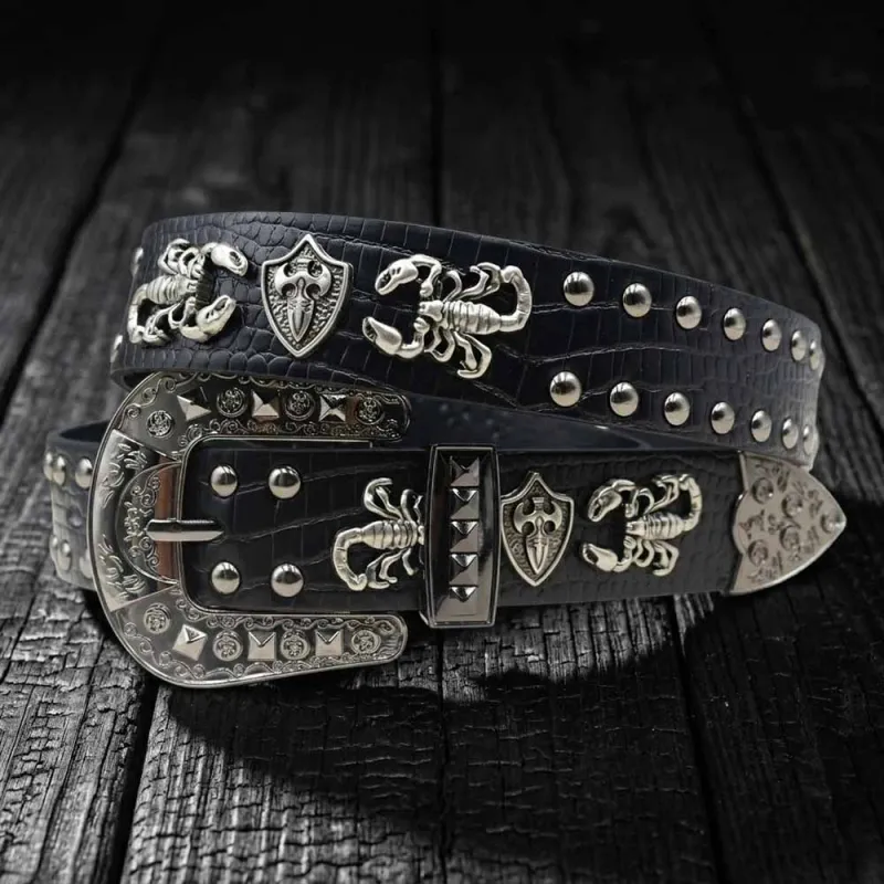 Punk Y2K Scorpion Studded American PU Leather Belt made by GTHIC