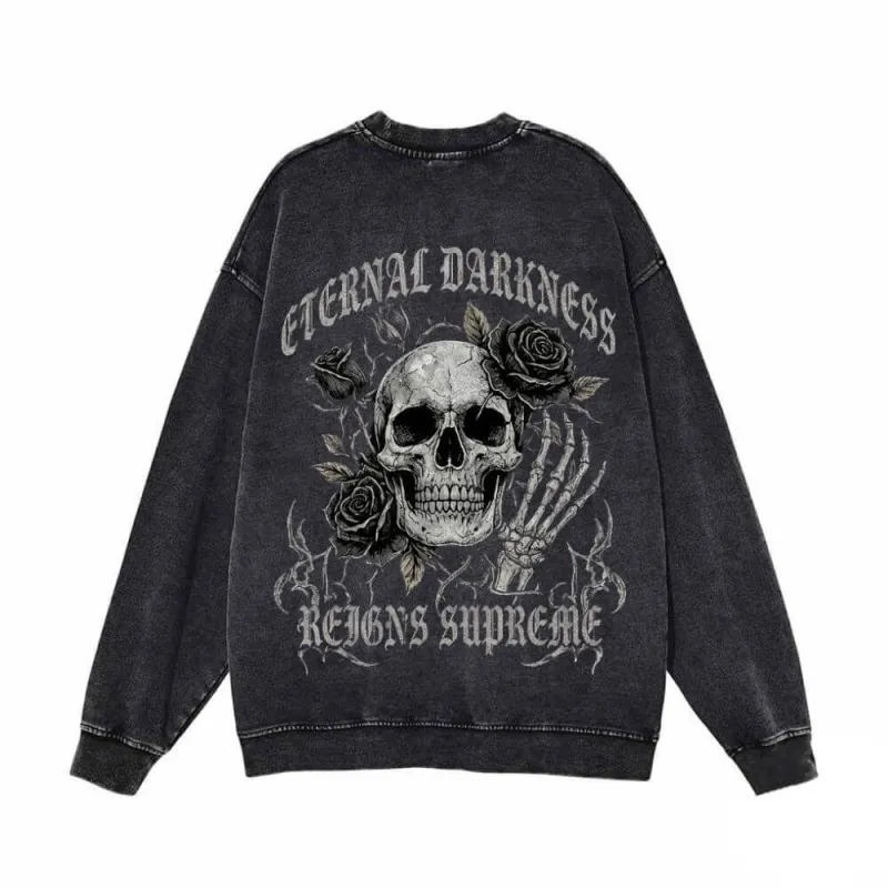 Gothic Eternal Darkness Skull Rose Vintage Washed Sweatshirt made by GTHIC