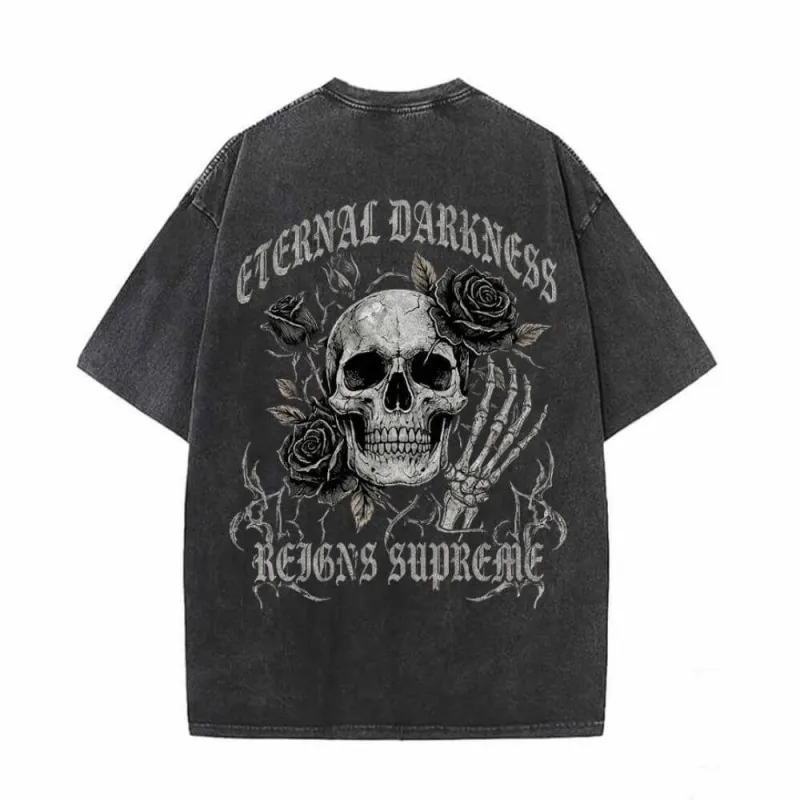 Gothic Eternal Darkness Skull Rose Vintage Washed T-shirt made by GTHIC