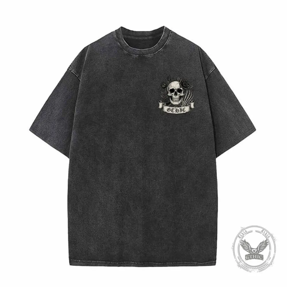 Gothic Eternal Darkness Skull Rose Vintage Washed T-shirt sold by GTHIC product image thumbnail 4