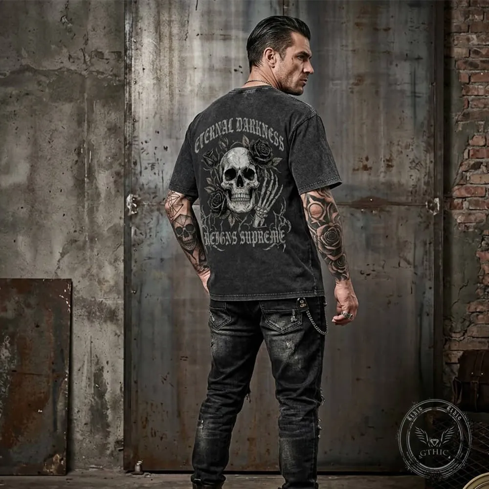 Gothic Eternal Darkness Skull Rose Vintage Washed T-shirt sold by GTHIC product image thumbnail 2