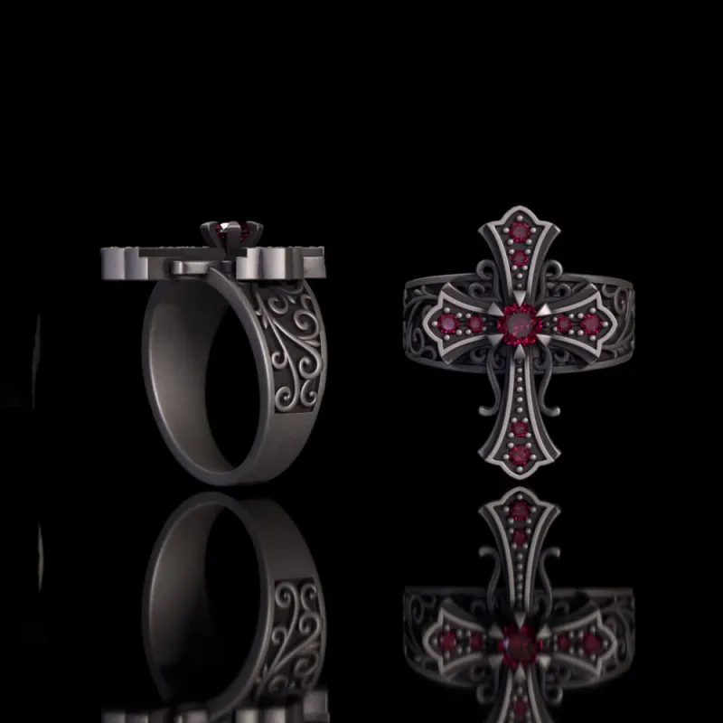 Gothic Gem Cross Vintage Sterling Silver Ring made by GTHIC