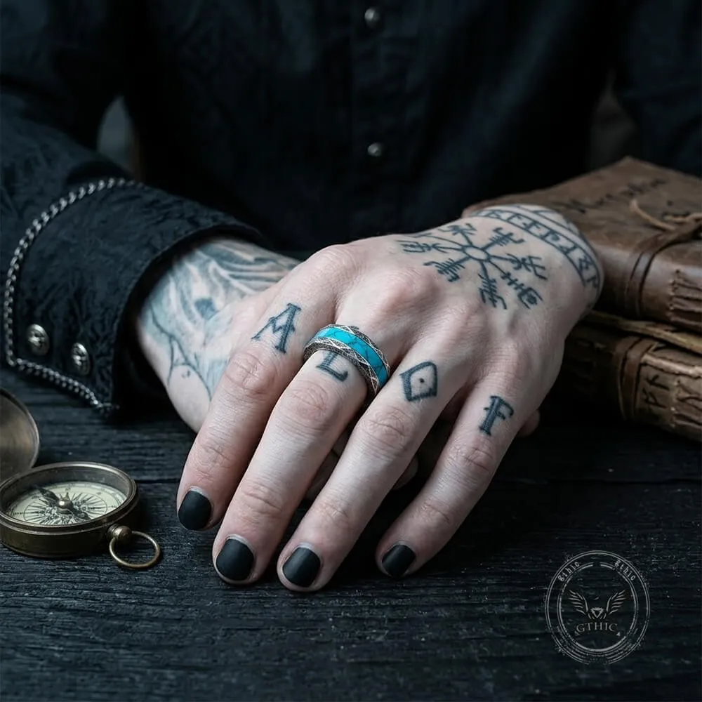 Retro Rhombus Facet Turquoise Stainless Steel Band Ring sold by GTHIC product image thumbnail 2