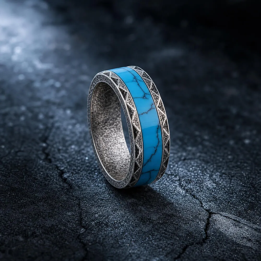 Retro Rhombus Facet Turquoise Stainless Steel Band Ring sold by GTHIC product image thumbnail 5