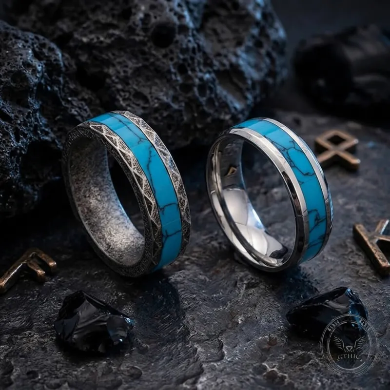 Retro Rhombus Facet Turquoise Stainless Steel Band Ring made by GTHIC