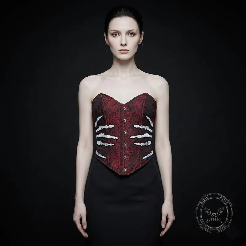 Retro Jacquard Gothic Skeleton Hand Embroidered Tube Top made by GTHIC