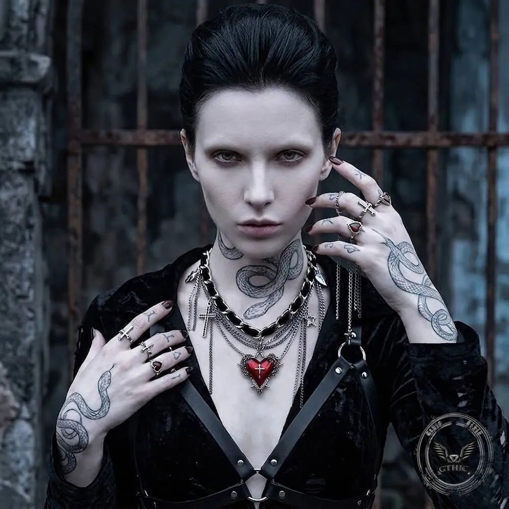 Dark Gothic Cross Heart Tassel Alloy Choker Necklace sold by GTHIC product image thumbnail 2