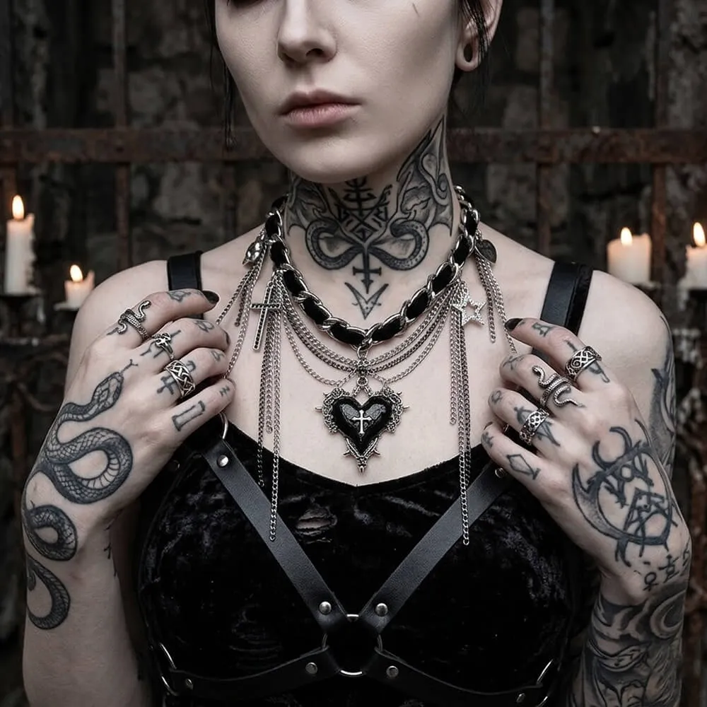 Dark Gothic Cross Heart Tassel Alloy Choker Necklace sold by GTHIC product image thumbnail 4