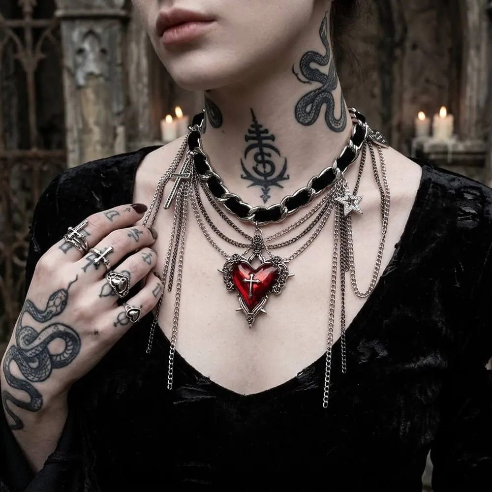 Dark Gothic Cross Heart Tassel Alloy Choker Necklace sold by GTHIC product image thumbnail 3