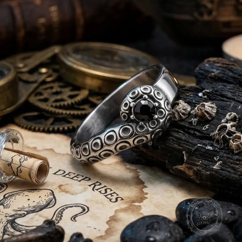 Dark Gem Octopus Tentacle Vintage Stainless Steel Ring made by GTHIC