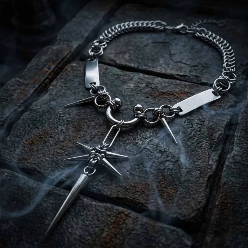 Punk Spike Star Stainless Steel Clavicle Necklace made by GTHIC