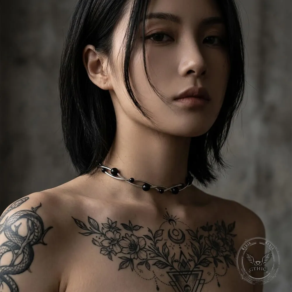 Punk Black Beads Double-Layer Stainless Steel Necklace sold by GTHIC product image thumbnail 3