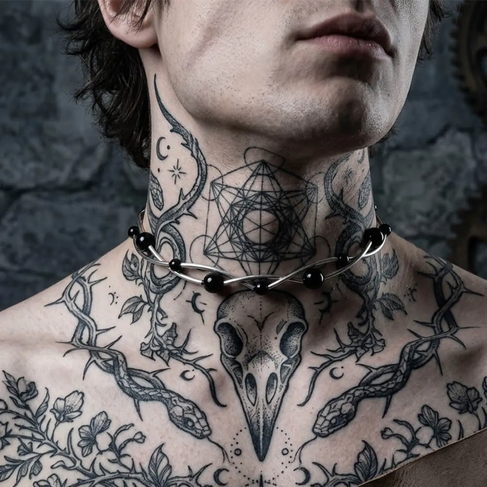 Punk Black Beads Double-Layer Stainless Steel Necklace sold by GTHIC