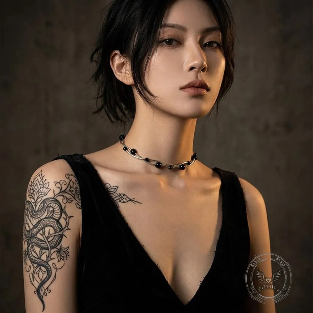 Punk Black Beads Double-Layer Stainless Steel Necklace sold by GTHIC product image thumbnail 2