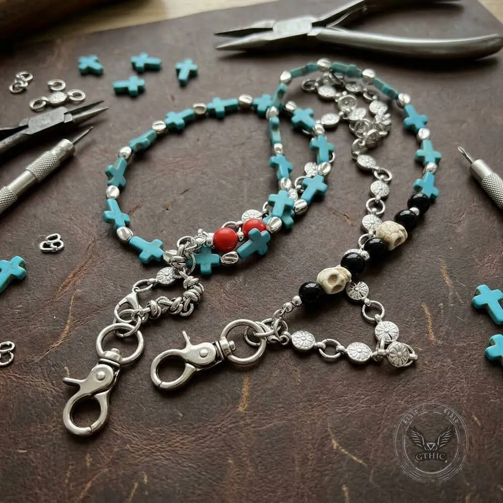 Retro Double-Layer Turquoise Cross Skull Alloy Pants Chain sold by GTHIC product image thumbnail 3