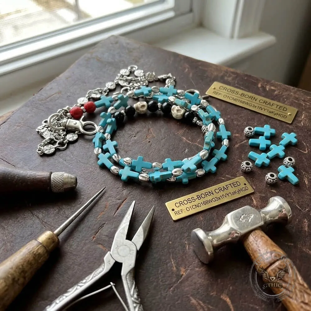 Retro Double-Layer Turquoise Cross Skull Alloy Pants Chain sold by GTHIC product image thumbnail 5