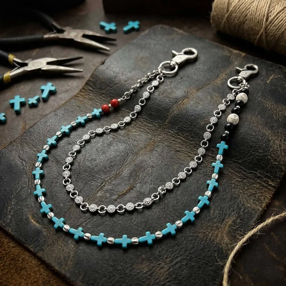 Retro Double-Layer Turquoise Cross Skull Alloy Pants Chain sold by GTHIC product image thumbnail 2