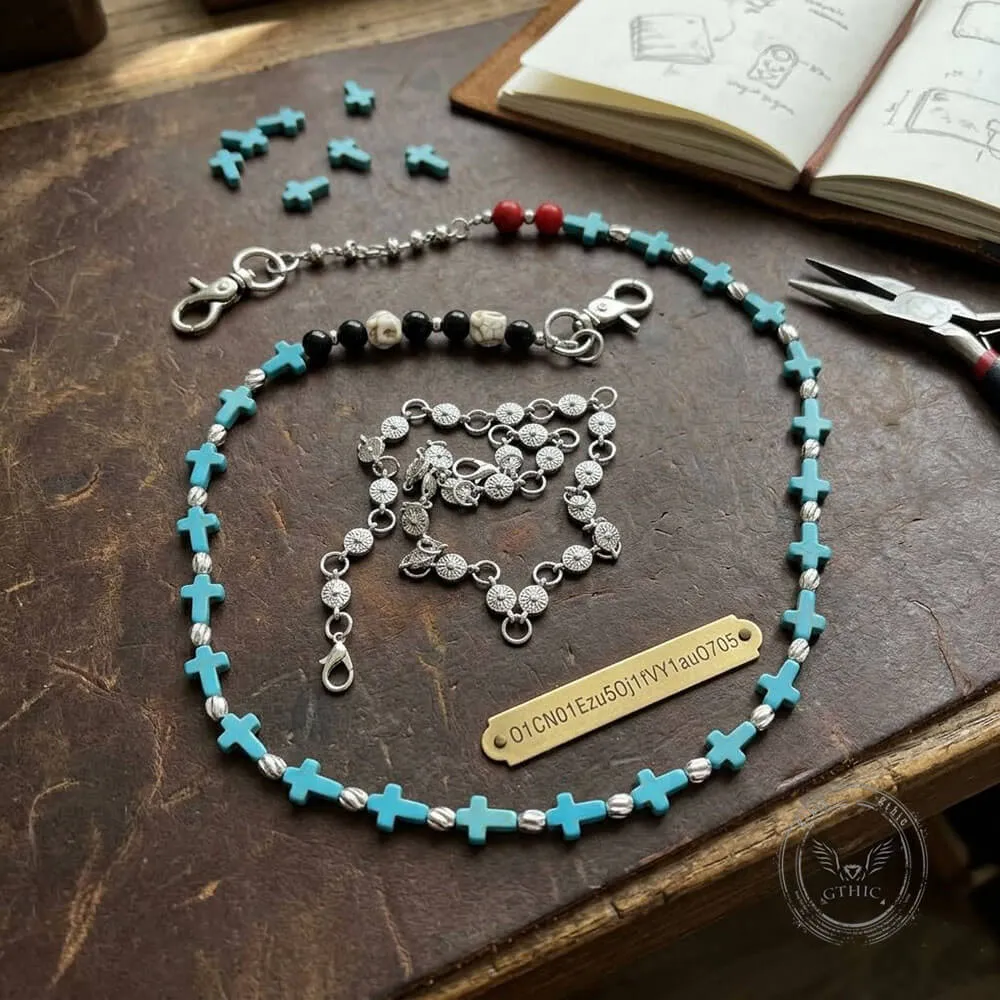 Retro Double-Layer Turquoise Cross Skull Alloy Pants Chain sold by GTHIC product image thumbnail 4