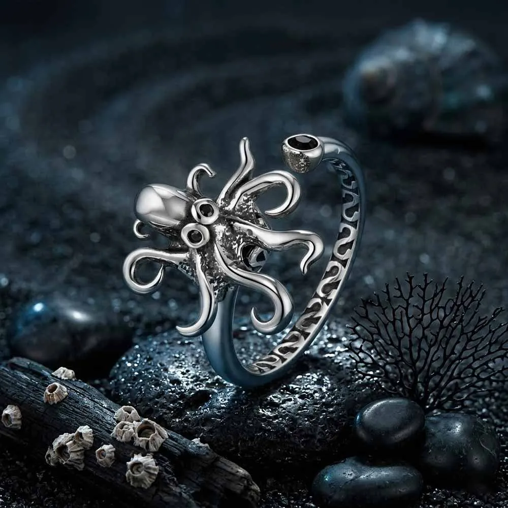 Vintage Octopus Stainless Steel Spinner Open Ring sold by GTHIC product image thumbnail 5