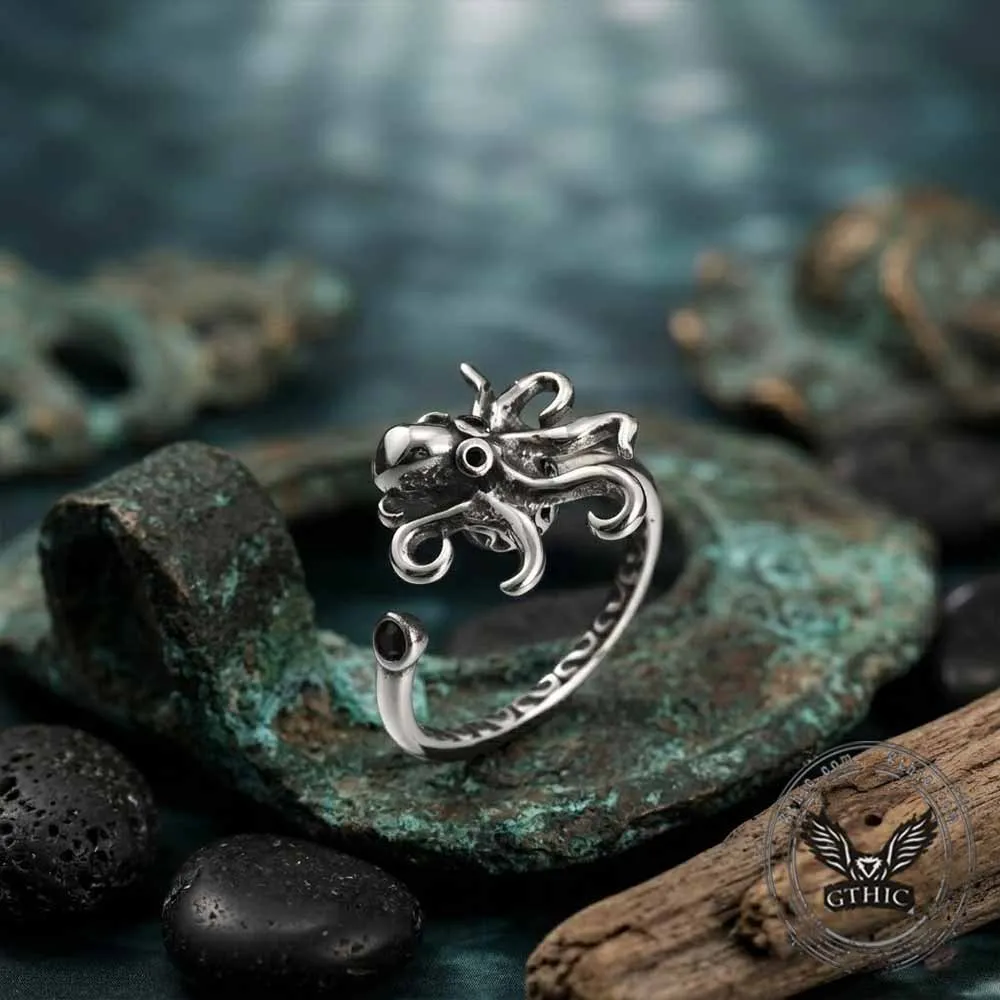 Vintage Octopus Stainless Steel Spinner Open Ring sold by GTHIC product image thumbnail 3