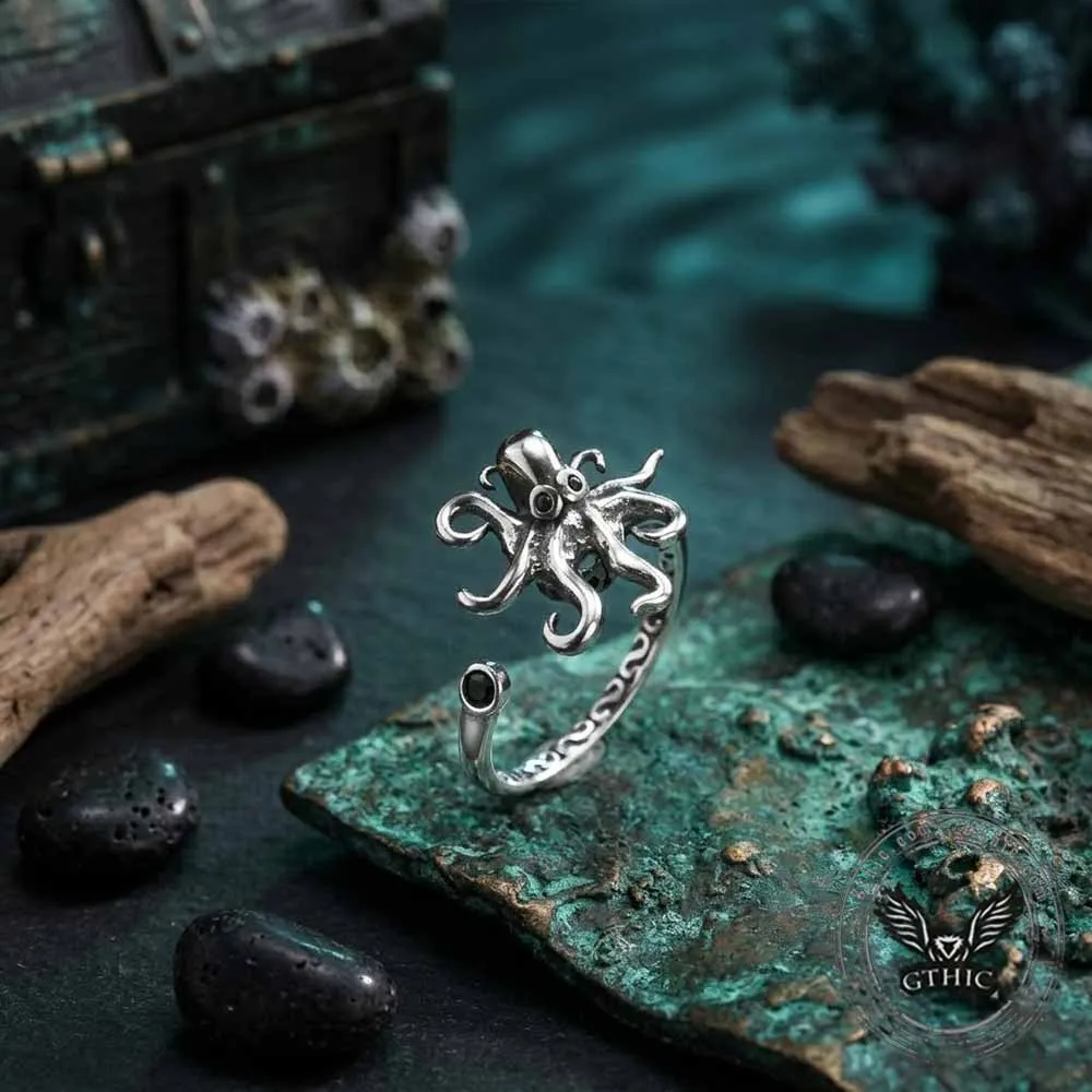 Vintage Octopus Stainless Steel Spinner Open Ring sold by GTHIC product image thumbnail 4