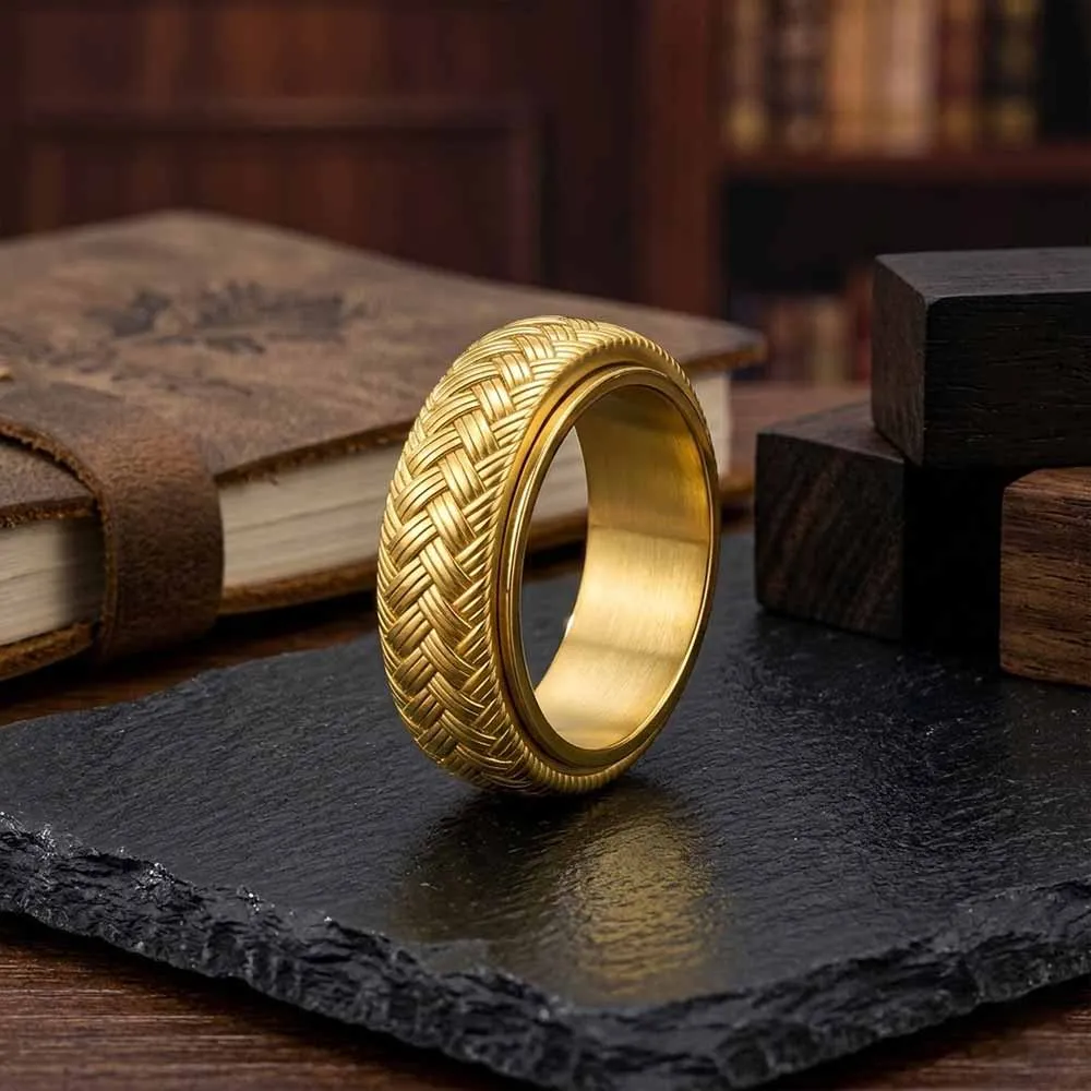 Simple Woven Pattern Stainless Steel Spinner Ring sold by GTHIC product image thumbnail 5