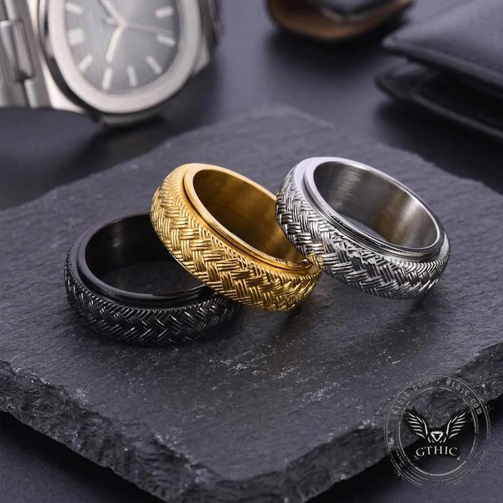 Simple Woven Pattern Stainless Steel Spinner Ring sold by GTHIC product image thumbnail 3