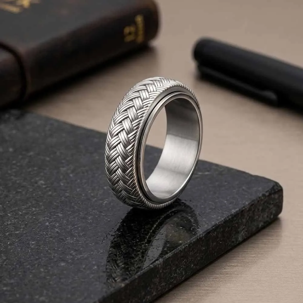 Simple Woven Pattern Stainless Steel Spinner Ring sold by GTHIC product image thumbnail 4