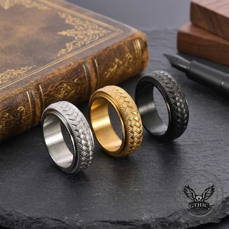 Simple Woven Pattern Stainless Steel Spinner Ring made by GTHIC