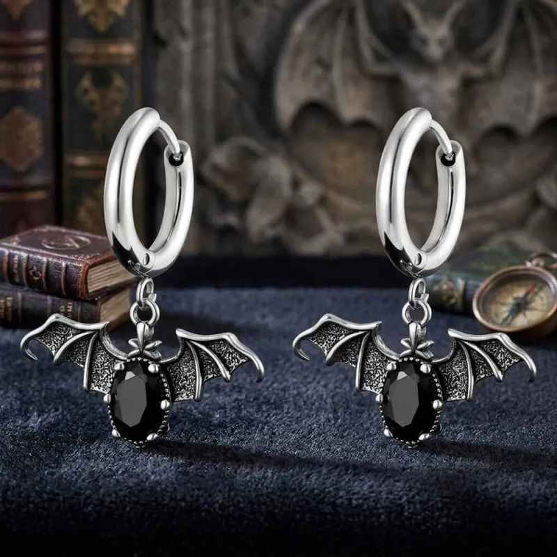 Vintage Bat Diamond-Set Stainless Steel Earrings made by GTHIC