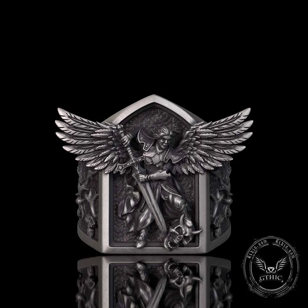 Archangel Michael Demon Slayer Sterling Silver Knight Ring sold by GTHIC product image thumbnail 2