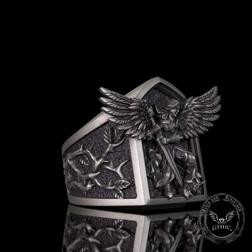 Archangel Michael Demon Slayer Sterling Silver Knight Ring sold by GTHIC product image thumbnail 3