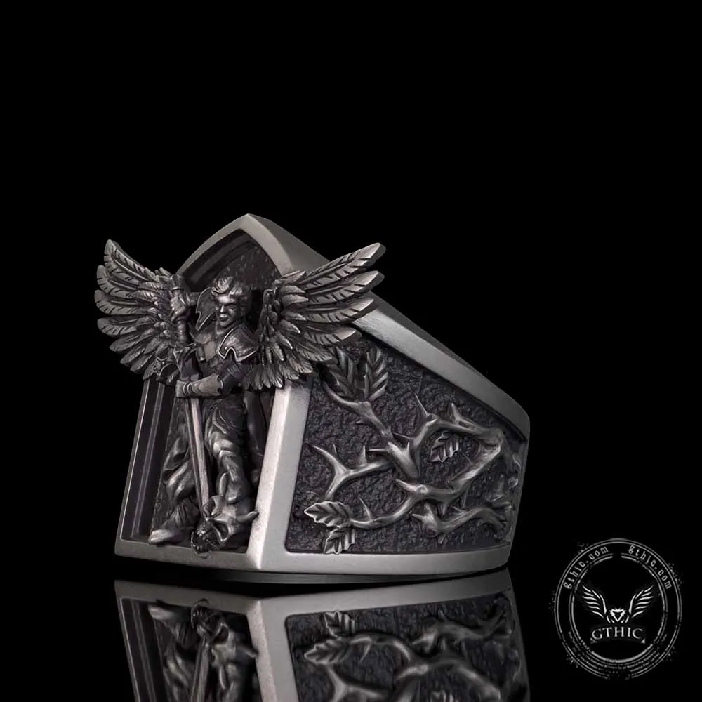 Archangel Michael Demon Slayer Sterling Silver Knight Ring sold by GTHIC product image thumbnail 4