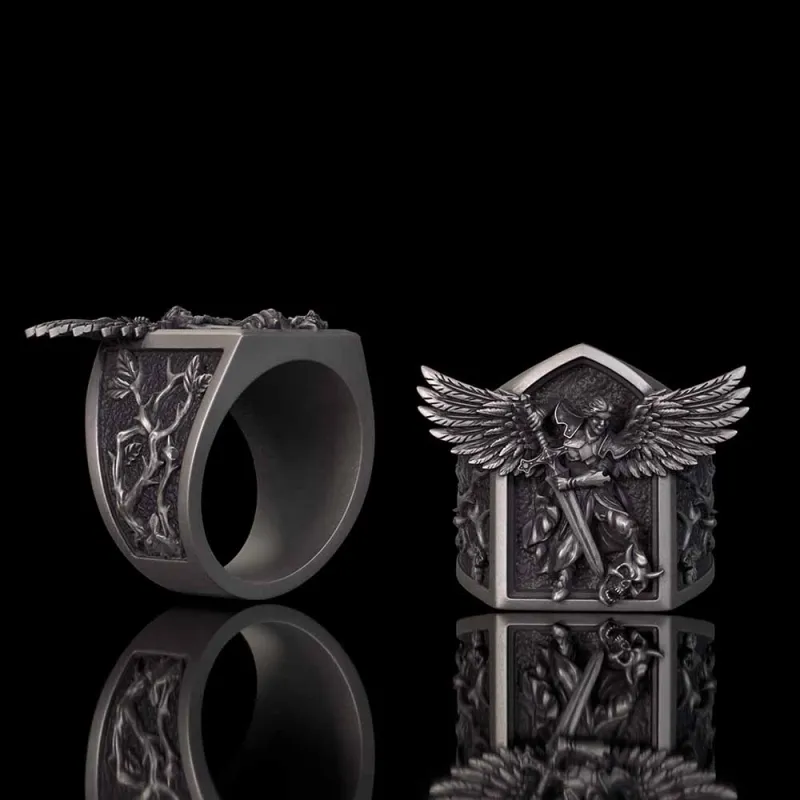 Archangel Michael Demon Slayer Sterling Silver Knight Ring made by GTHIC