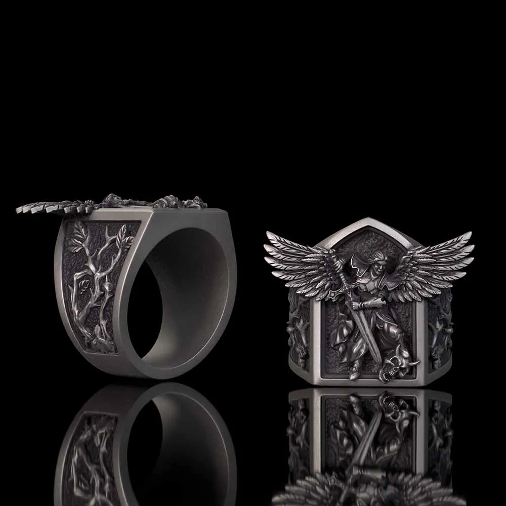 Archangel Michael Demon Slayer Sterling Silver Knight Ring sold by GTHIC