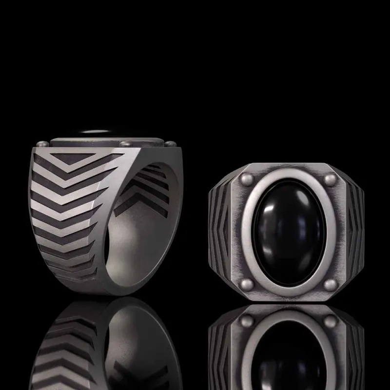 Punk Black Gemstone Sterling Silver Square Ring made by GTHIC