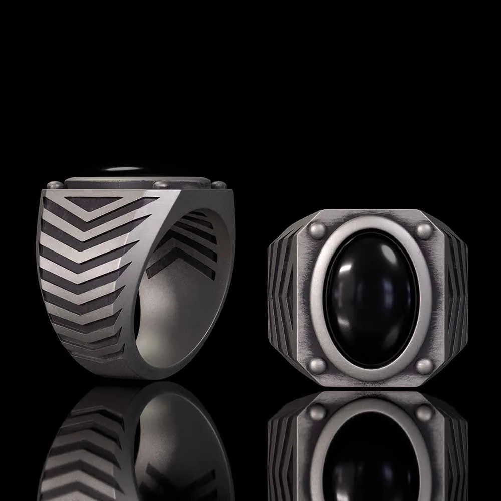 Punk Black Gemstone Sterling Silver Square Ring sold by GTHIC