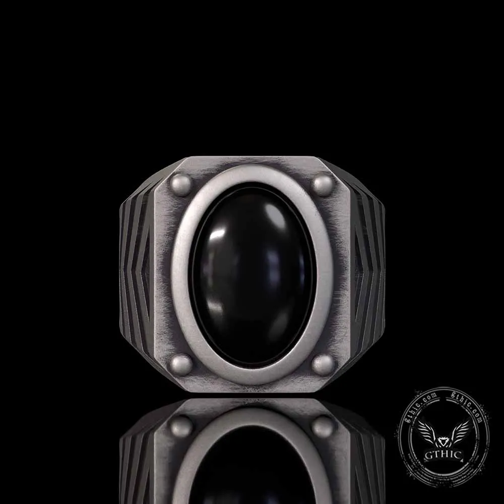 Punk Black Gemstone Sterling Silver Square Ring sold by GTHIC product image thumbnail 2