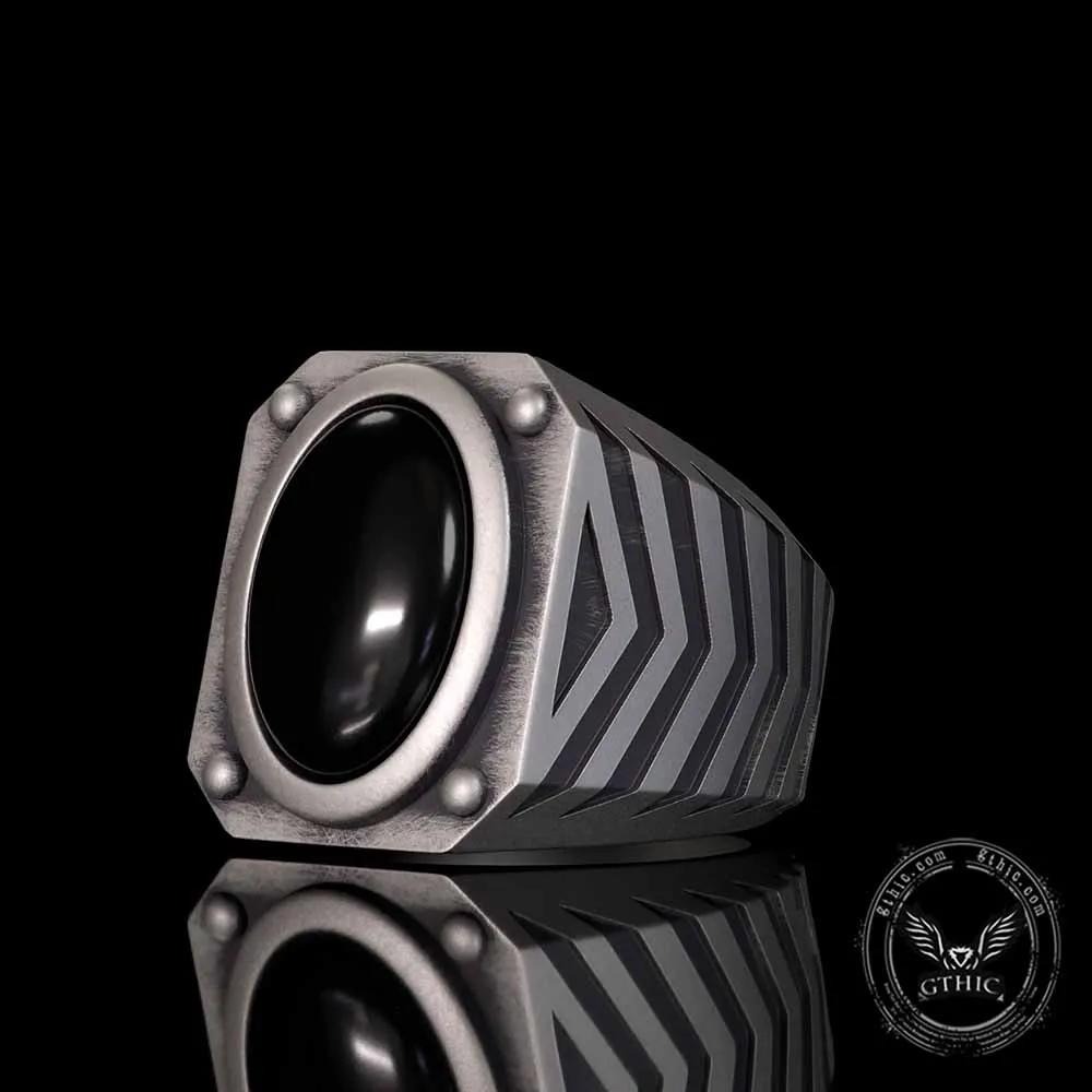 Punk Black Gemstone Sterling Silver Square Ring sold by GTHIC product image thumbnail 3