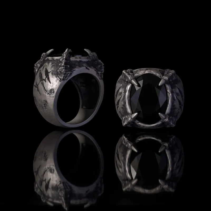 Gothic Beast Claw Gemstone Sterling Silver Ring made by GTHIC