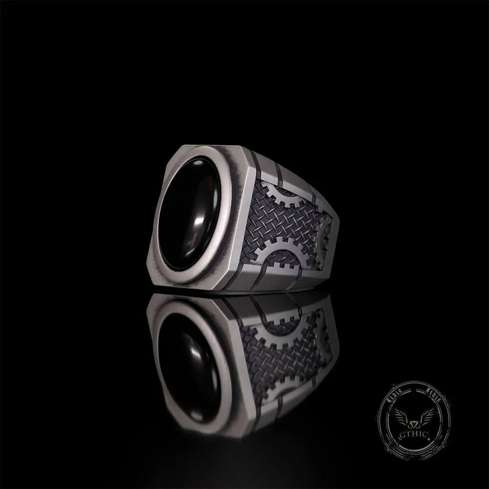 Steampunk Gear Black Gem Sterling Silver Ring sold by GTHIC product image thumbnail 2