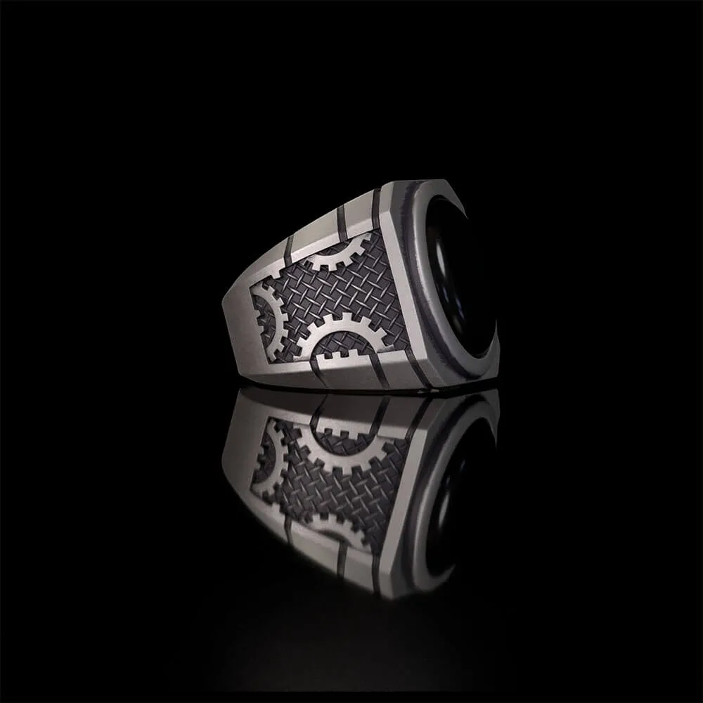Steampunk Gear Black Gem Sterling Silver Ring sold by GTHIC product image thumbnail 4