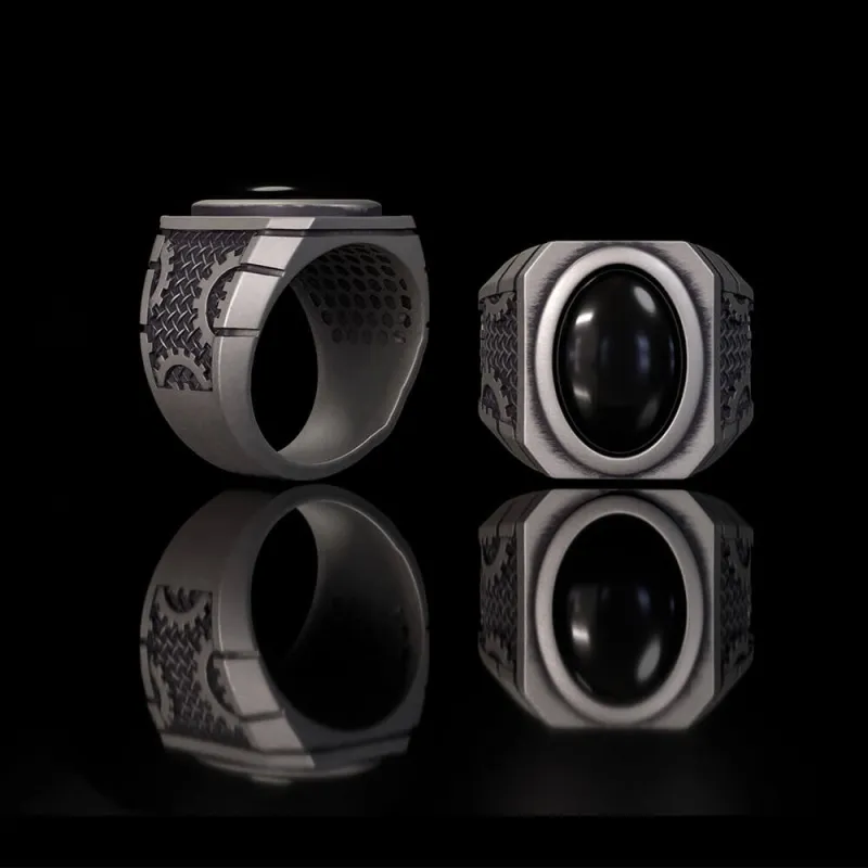Steampunk Gear Black Gem Sterling Silver Ring made by GTHIC