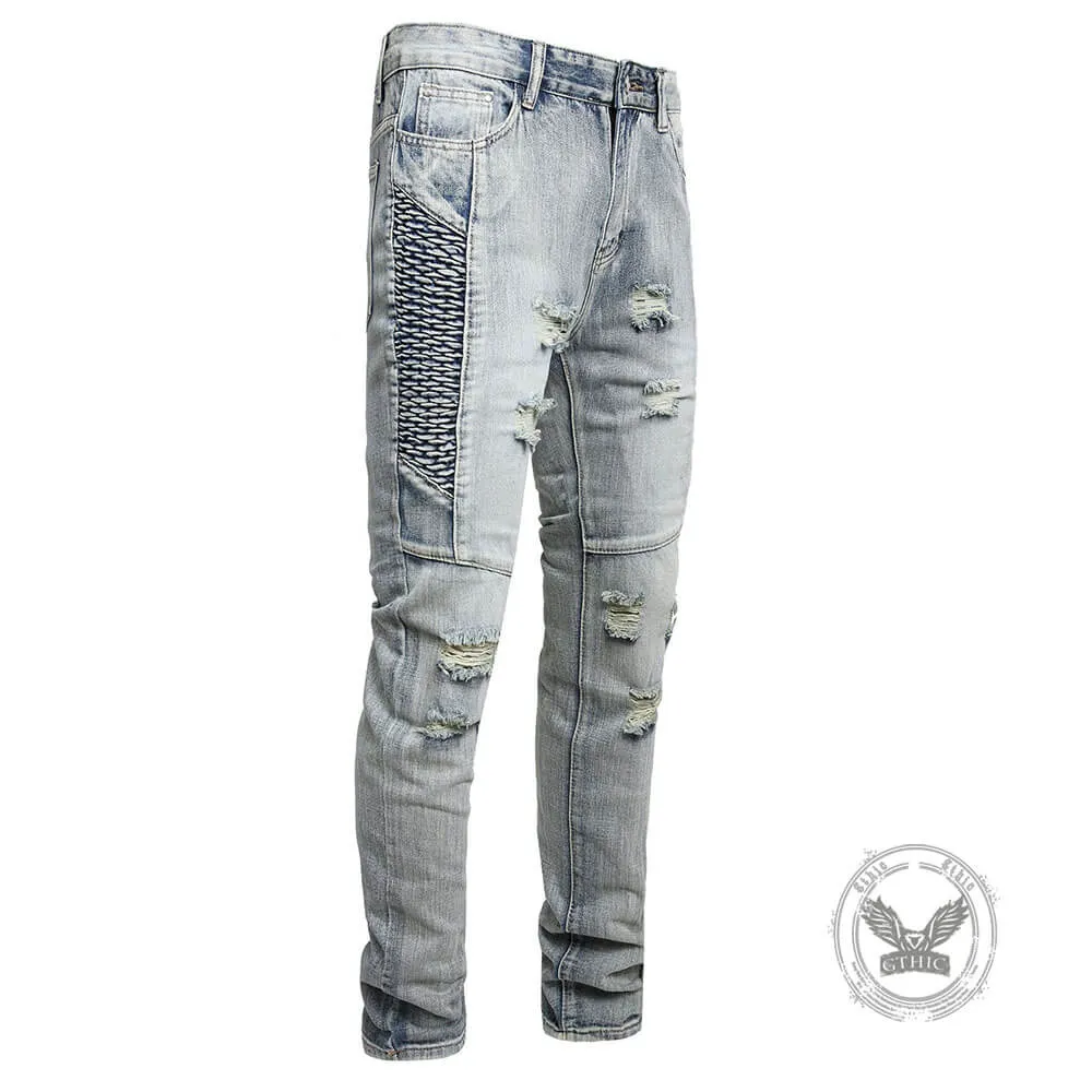 Street Slim-Fit Distressed Straight-Leg Biker Jeans sold by GTHIC product image thumbnail 3